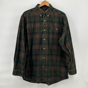 Basic Options‎ Corduroy Shirt Mens L Plaid Cabincore Button Up Cotton Rusti